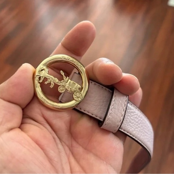 Coach Pink and Brown Leather Belt with Gold Accent - Picture 2 of 5